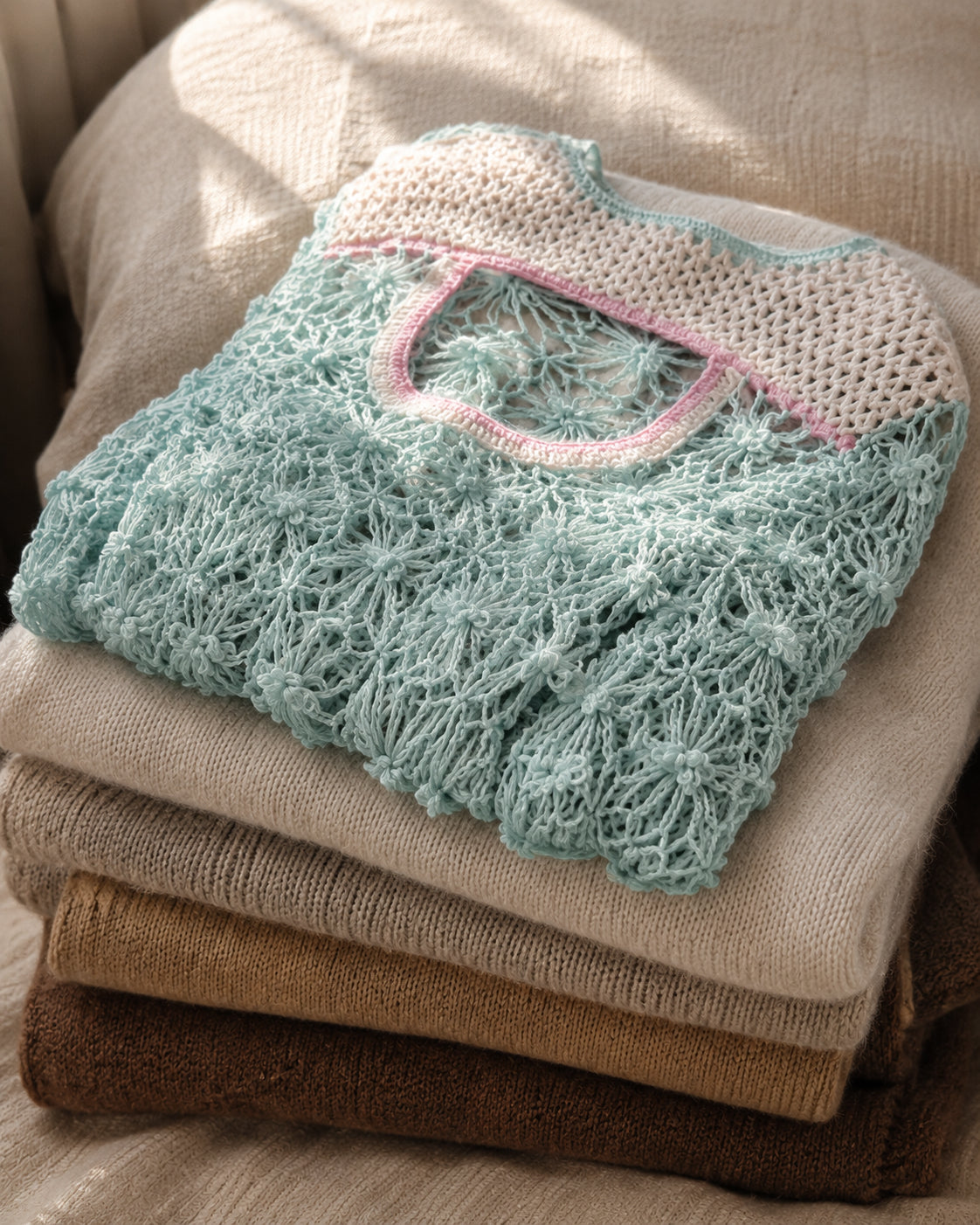 Lace-Back Cashmere Mohair Sweater in Ocean Blue