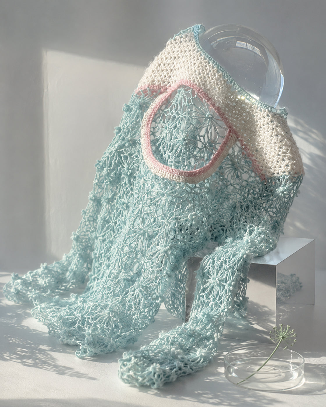 Lace-Back Cashmere Mohair Sweater in Ocean Blue