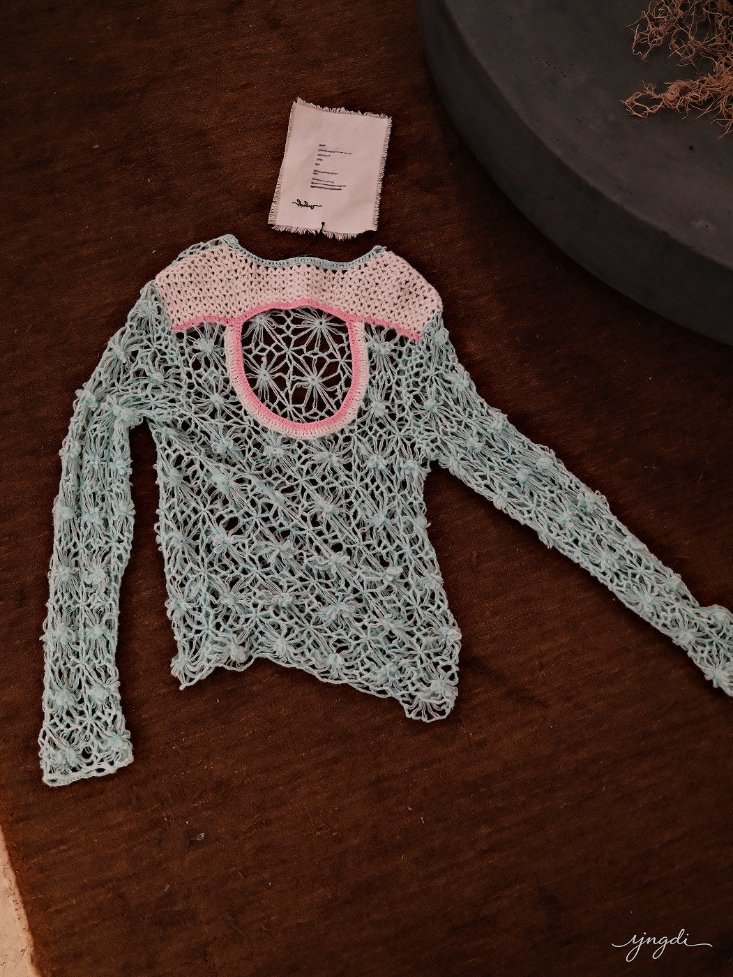 Lace-Back Cashmere Mohair Sweater in Ocean Blue