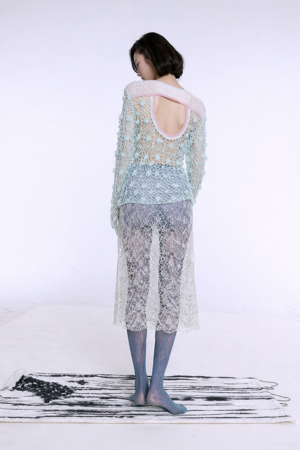 Lace-Back Cashmere Mohair Sweater in Ocean Blue