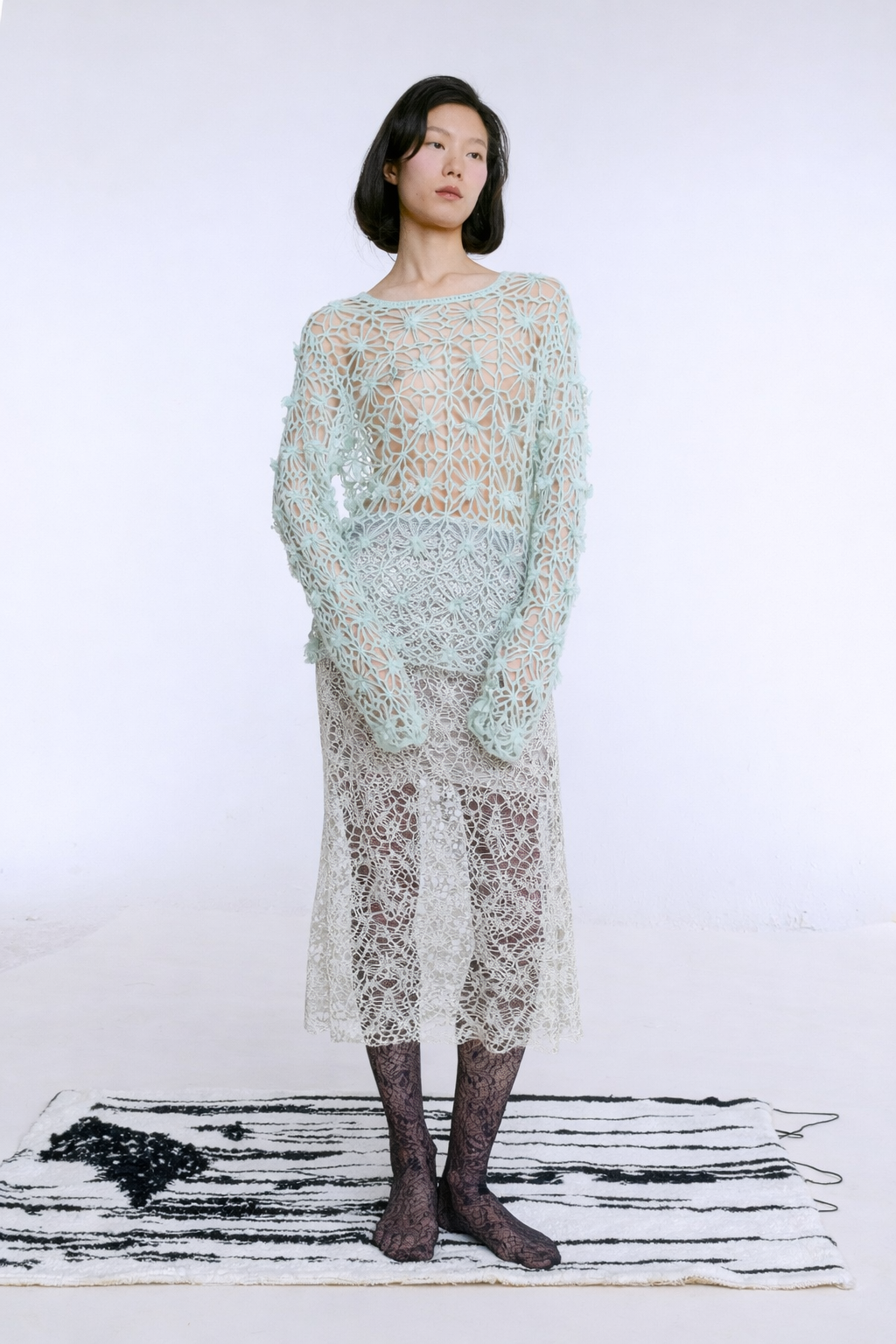 Lace-Back Cashmere Mohair Sweater in Ocean Blue
