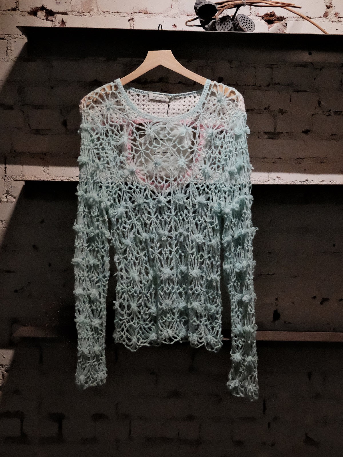 Lace-Back Cashmere Mohair Sweater in Ocean Blue