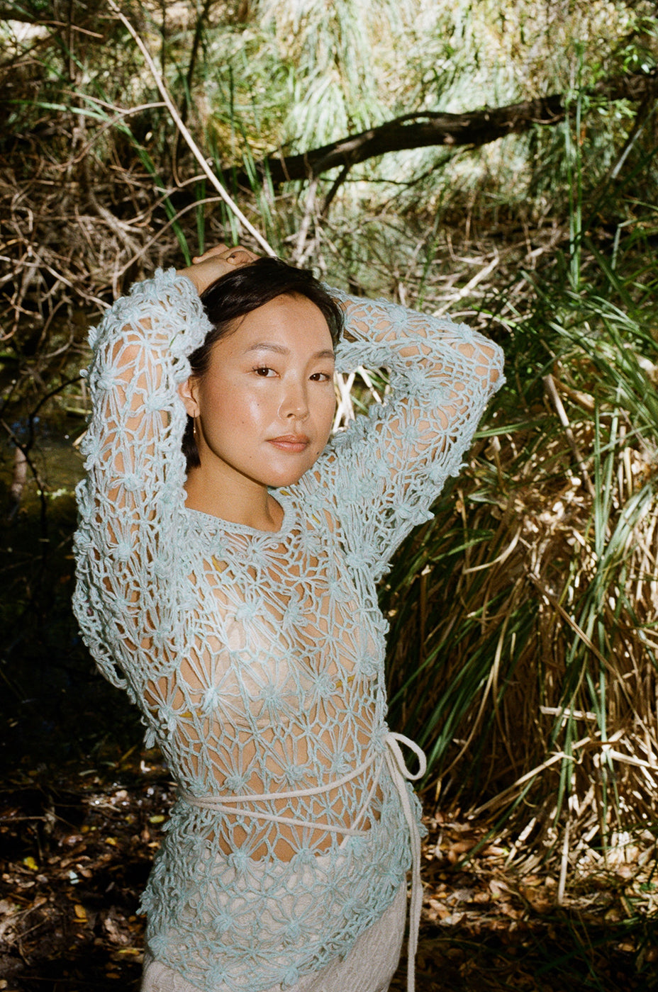 Lace-Back Cashmere Mohair Sweater in Ocean Blue