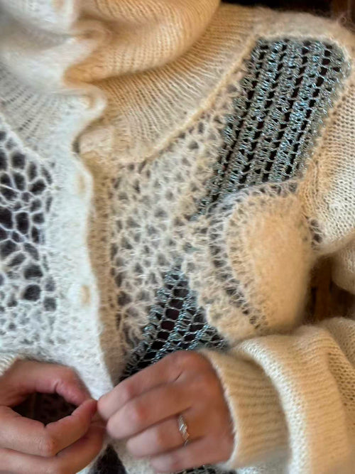White Knit cardigan, cashmere and Ocean Blue openwork detail
